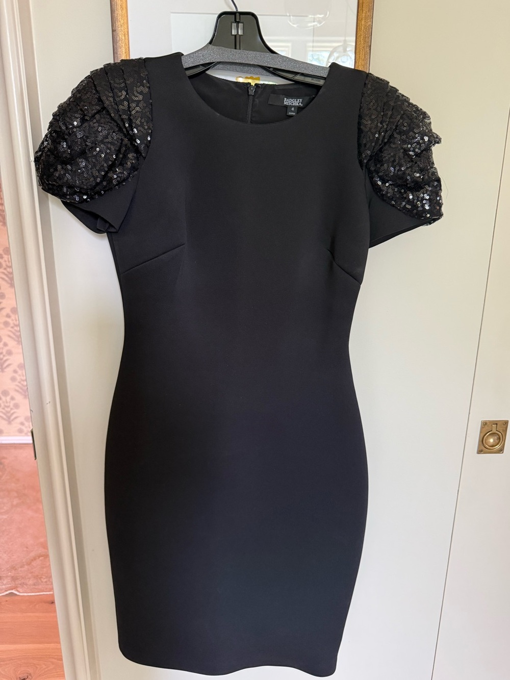 Barkley Mischka Black Dress with Sequin Sleeves
Size 4